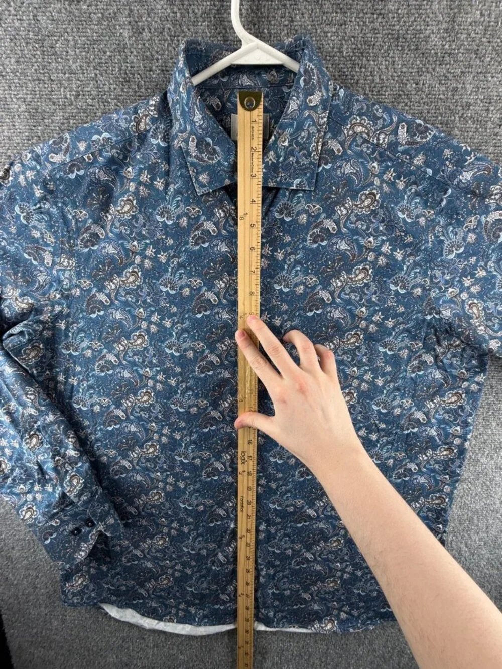 Stenstroms Blue White 17.5 Twofold Super Paisley Cotton Fitted Body Button Up